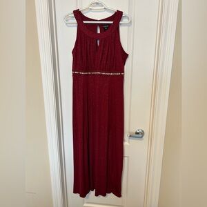 En Focus Burgundy Glitter Maxi Dress w/ Rhinestone Waist